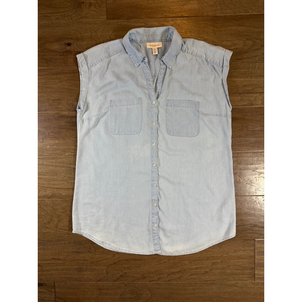 Motherhood Maternity Sleeveless Button Down Shirt Light Blue Denim Medium